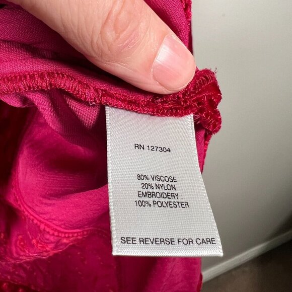 John Mark Velvet Tunic Top Size Small Red Embroidered Roll Tab Sleeve Peasant - Picture 9 of 10